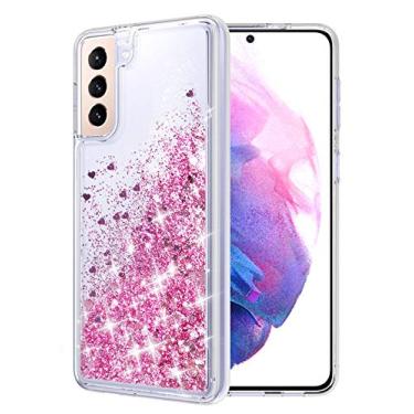 Imagem de WORLDMOM Capa com glitter para Samsung Galaxy S21 Plus, capa transparente de TPU (poliuretano termoplástico) brilhante com líquido flutuante brilhante brilhante compatível com Galaxy S21 Plus de 6,7