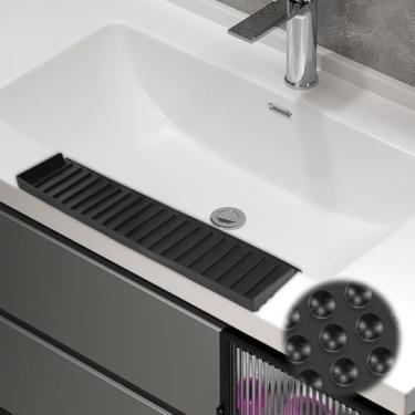 Imagem de Protetor de borda de pia de cozinha de 10 cm x 50 cm, capa de borda de pia de silicone Abnaok com ventosas, protetor de respingos de pia de silicone para pia de cozinha, aço inoxidável, granito,