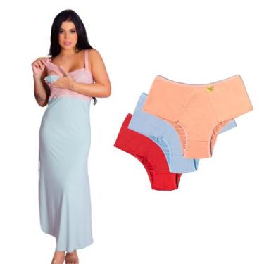 Imagem de Kit Camisola Longa Amamentação Com Recorte Lateral Sensual + 3 Calcinh