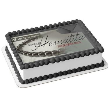 Imagem de Papel De Arroz P/ Bolo 28 Anos De Casados Bodas De Hematita - Genérico