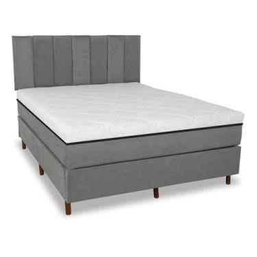 Imagem de Cama Box e Colchão Magnético com Cabeceira - Eco New Luxo, Cinza, Quee