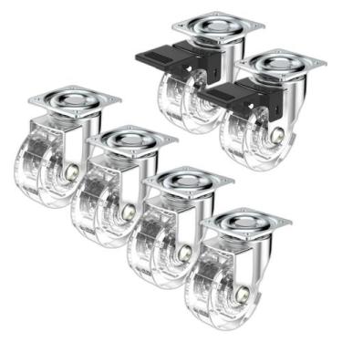 Imagem de (6pçs) Rodas Rolamento 50mm Gel 2 Rodizios C/ Freio + 4 Sem - SOPRANO