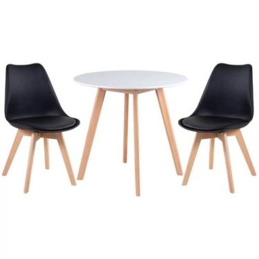 Imagem de Kit - Mesa Redonda Leda 80 Cm Branco + 2 Cadeiras Estofadas Leda Preto