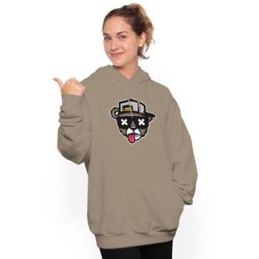 Imagem de Moletom feminino estampado ganguru flanelado com capuz urso bone bolad
