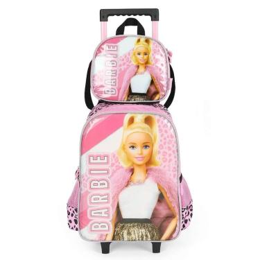 Imagem de Kit Mochila Rodinhas Lancheira Luxcel Barbie Fashion Rosa