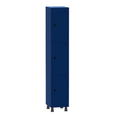 Imagem de Armário Guarda Volume Locker Roupeiro 1 Vão 3 Portas Aço GRP501/3 Azul
