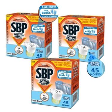 Imagem de Kit Repelente Elétrico Líquido Sbp Cheiro Suave 32,9ml Com 3