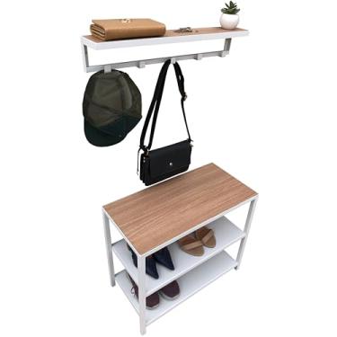 Imagem de Kit Sapateira e Cabideiro Strassis Design SD-3503-60 Metal e MDF Cor: Branco