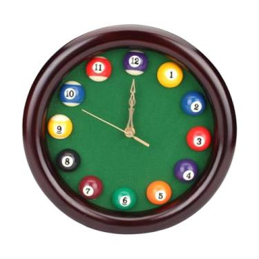 Imagem de WeiLaiKeQi Relógio de parede de bilhar e bola de sinuca, relógio de parede para sala de bilhar, decoração de parede de madeira de 10" para bar, salão de bilhar,
