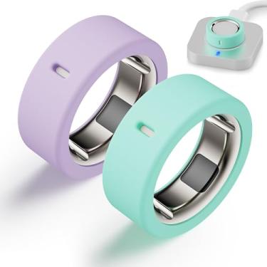 Imagem de Snyeest Protetor compatível com Oura Ring 4/Ring Gen 3 Capa, silicone antiarranhões anel elástico dedo capa woking out academia para mulheres homens - roxo + verde - G para 12/13/14/15