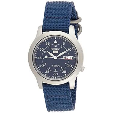 Imagem de SEIKO Relógio masculino SNK807 SEIKO 5 automático de aço inoxidável com pulseira de lona azul, Blue/Silver, 37 mm, 品