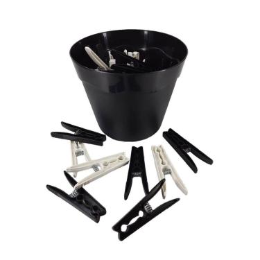 Imagem de Kit 40 Pregadores Roupas Plástico Com Baldinho Cesto Preto