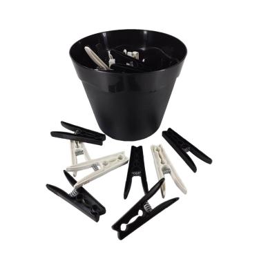 Imagem de Kit 40 Pregadores Roupas Plástico Com Baldinho Cesto Preto