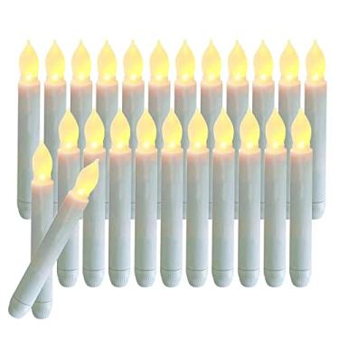 Imagem de xunhuimemory 24 Pcs Velas Cônicas Led Sem Chama, Castiçais Operados Por Bateria Com Chama Cintilante Branca Quente, 0,79 X 6,5 Polegadas, Velas Cônicas Flutuantes Falsas Sem Gotejamento Para Igreja,