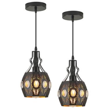 Imagem de YLONG-ZS Luminárias Pendentes Pretas Para Quarto, Restaurante, 2 Unidades, Luminária De Teto Pendente Para Ilha De Cozinha Estilo Fazenda Com Fio De 6,07 Pés De Comprimento, Iluminação Pendente Susp