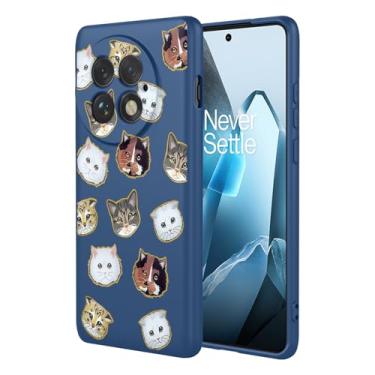 Imagem de HTXWXJC Capa de telefone para OnePlus 13, capa 1+13, capa flexível à prova de choque TPU macia com padrão de gato para OnePlus 13 gato azul