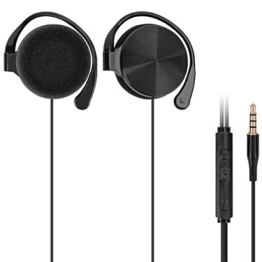 Imagem de GEEKRIA Fones De Ouvido Com Fio Clip On Ear, Fones De Ouvido Portáteis Hook On Ear Com Microfone E Controlador De Chamada Compatível Com Android, Evita Pelos De Fone De Ouvido (Preto)