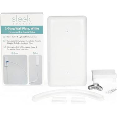 Imagem de sleek socket Sleek Socket Internet Coaxial Cable Concealer Com Kit De Gerenciamento De Cabos Adesivos E Conector De Cabo Coaxial Fêmea Para Fêmea, Certificado De Segurança, Ideal Para Casa E Escritó