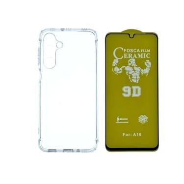 Imagem de Capa Capinha Anti Impacto + Película de Ceramica Fosca 9D, silicone transparente clear com bordas reforçadas e flexível com efeito cristal Compátivel com Samsung Galaxy A16