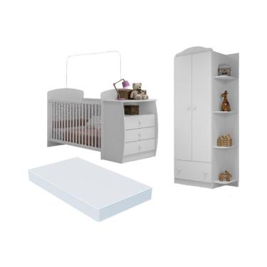 Imagem de Berço Cômoda com Colchão Incluso e Guarda-Roupa 2 Portas 1 Gaveta Multimóveis MP4373