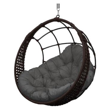 Imagem de Cadeira Balanço Ninho Suspenso Em Corda Náutica Luxo Marrom/cinza
