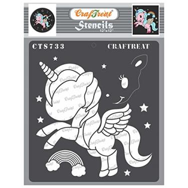 Imagem de CrafTreat Estêncil de unicórnio fofo para artesanato e arte - 30,5 x 30,5 cm iNCH estêncil de decoração reutilizável para pintura em tela, tecido, tinta de papel, vidro, bolo, móveis, porta e parede