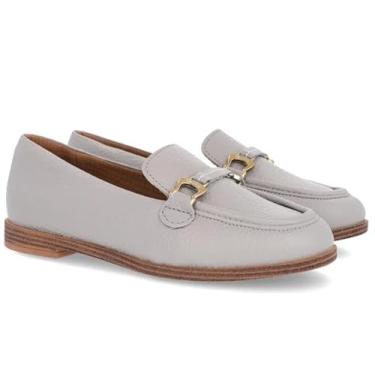 Imagem de Mocassim Usaflex Couro Cinza, Solado Madeira, Detalhe Metal Dourado (Cinza, BR, Adulto, Numérico, 40)