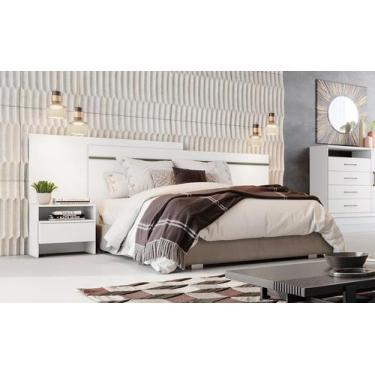 Imagem de Cabeceira para Cama Box Casal com 2 Mesas de Cabeceira - Volga-Branco 