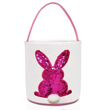 Imagem de Poptrend Easter Basket Bags,Easter Eggs/Gift Baskets for Kids,Bunny Tote Bag Bucket for Easter Eggs,Toys, Candy,Gifts (Pink paillette)