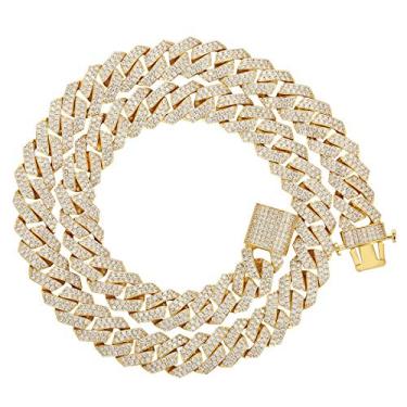 Imagem de PY BLING Gargantilha masculina Hip Hop 15 mm ouro 18K banhado a ouro rosa branco CZ Miami Cuban Link Gargantilha 45,7-61 cm ou pulseira de 19 cm - 21,6 cm com caixa de presente, 20 Inch, Latão,