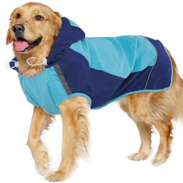 Imagem de IECOii Capa de chuva para cães, impermeável e à prova de vento, com tiras refletivas para caminhadas chuvosas, poncho de chuva para animais de estimação com capuz, secagem rápida, fácil de usar, 3GG