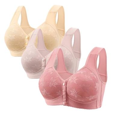 Imagem de 3 Pack Daisy Bra, Lightweight, Breathable and Gathered, Front Enclosed Wireless Push-Up Bra Everyday Wireless Wireless Comfort Bra for Older Women(F,4X-L)