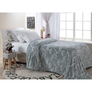 Imagem de Manta Brilha no Escuro Cobertor Solteiro Infantil Dinossauro Esqueleto, 150x200cm Cinza, Microfibra Aveludada Quentinha e Macia