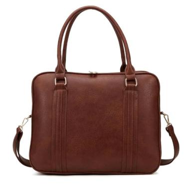 Imagem de Bolsa Feminina Pasta Executiva para Notebook até 15.6” Reforçada Couro Ecológico para Trabalho, Reuniões e Dia a Dia (Marrom)
