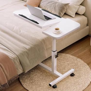 Imagem de Mesa de cama, mesa sobre cama com rodas, mesa de laptop com rodinhas sobrepostas, mesa de cabeceira ajustável para casa - laptop, leitura, comer café da manhã - acamado, idosos