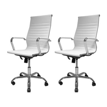 Imagem de Kit 02 Cadeiras de Escritório Ergonômica Presidente Esteirinha Charles Eames Eiffel Branca