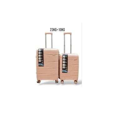 Imagem de Kit Mala de Viagem para 23Kg+10Kg Polipropileno Central (ROSA CLARO)