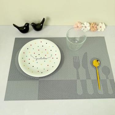Imagem de Kit 6 Lugar Jogo Americano Retangular Mesa Posta Jantar Cozinha Sousplat Descanso De Prato Decorativo (Colherzinha Cinza)