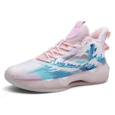 Imagem de Tênis de basquete fluorescentes unissex, super leves, cano alto, estilo grafite, botas de combate, basquete(Pink1,40 BR)
