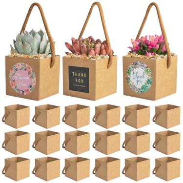 Imagem de letesult 50 peças de sacos de embrulho de suculentas com 104 peças de adesivos de agradecimento, serve para vasos de 6,8 cm, caixa de presente de suculenta com alça, lembrancinhas de festa de chá de