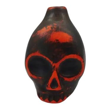 Imagem de Apito da morte asteca – apito de caveira de cerâmica feito à mão para gritos aterrorizantes, perfeito para o Dia das Bruxas e Dia de Los Muertos – apito asteca autêntico (preto e laranja)