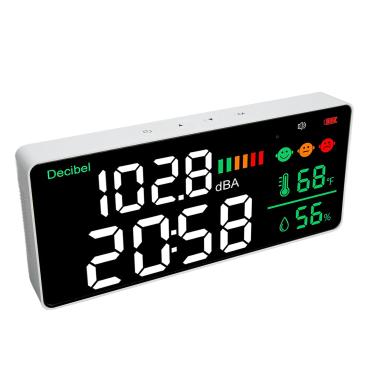 Imagem de Medidor Decibel 30 Para 130db Parede Som Nível Leitor LED Tempo Temperatura Umidade Ruído Medidor Para Sala de Aula Estúdio Tráfego Fábrica Canteiro de Obras