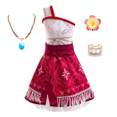Imagem de e-super Moana Princess Dress for Girls Halloween Cosplay Costume with Wig Kids Two-Pieces Crop Top Tassel Skirt for Summer (NN01, 120)