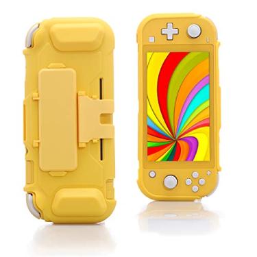 Imagem de Capa de TPU para Nintendo Switch Lite, capa protetora para Nintendo Switch Lite com armazenamento de cartão de jogo e suporte - amarela