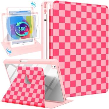 Imagem de Uppuppy Capa para iPad 9ª/8ª/7ª geração, capa fólio de 10,2 polegadas com suporte para lápis mulheres meninas fofo rosa feminino adolescente crianças Kawaii bonito estética suporte giratório para Apple iPad 7/8/9 (2021/2020/2019)
