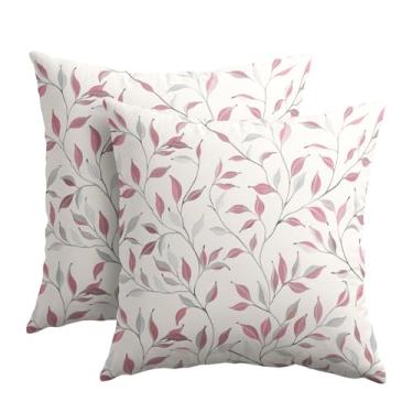 Imagem de Kawani Capas de almofada de folhas cinza rosa 45,7 x 45,7 cm, conjunto de 2 folhas e galhos neutros para ambientes externos, almofadas decorativas para decoração de casa de fazenda rústica para sofá