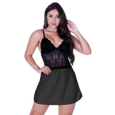 Imagem de Camisola Sem Bojo Feminina Helanquinha Renda Com Calcinha - Suprema Li