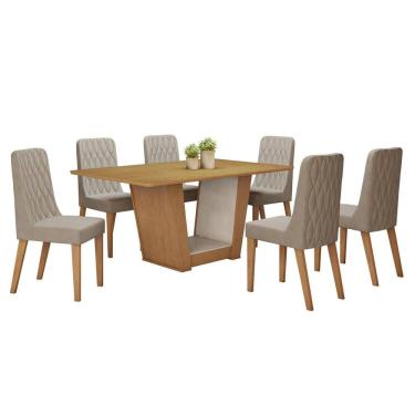 Imagem de Conjunto Sala de Jantar 170cm com 6 Cadeiras  Off White/Amêndoa Clean/Creme