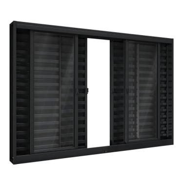 Imagem de Janela De Aço Veneziana De Correr Central 6 Folhas 100x100cm Aço Pronto Riobras Preto