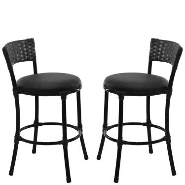 Imagem de 2 Banquetas Forts Baixa Fibra Sintética, Ferro, Assento Preto